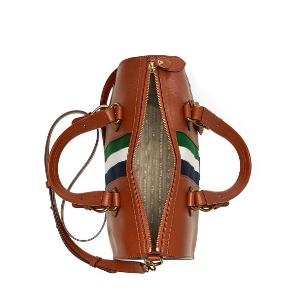 Lauren Tan W/Navy/Wht/Grn Stripe Pebbled Leather Satchel Lauren 5