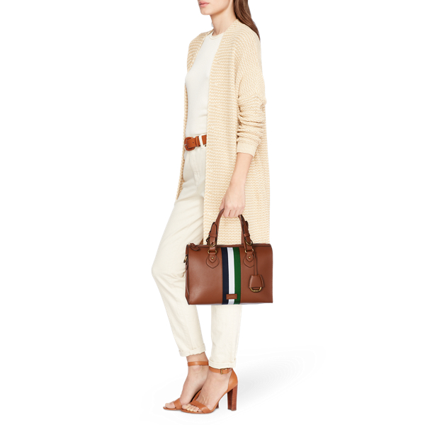 Lauren Tan W/Navy/Wht/Grn Stripe Pebbled Leather Satchel Lauren 6