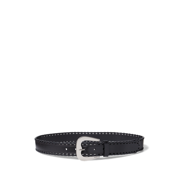 Black Whipstitched Leather Belt Lauren 1