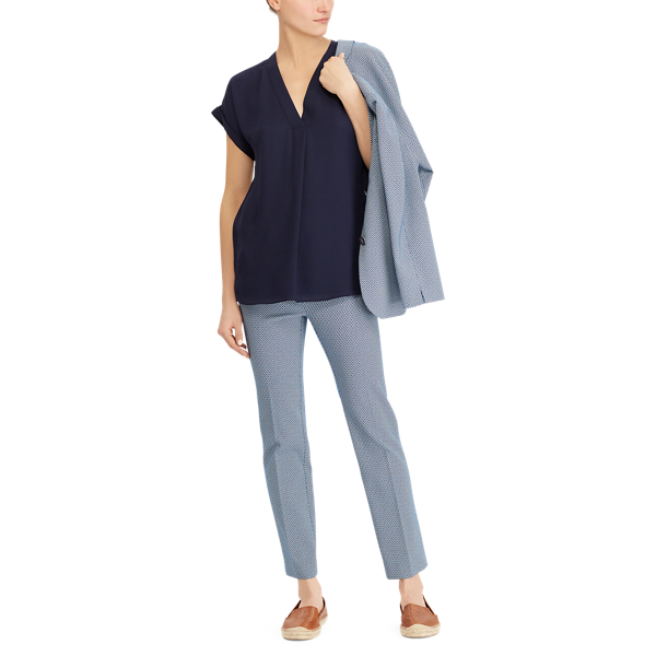 Navy Georgette V-Neck Top Lauren 2