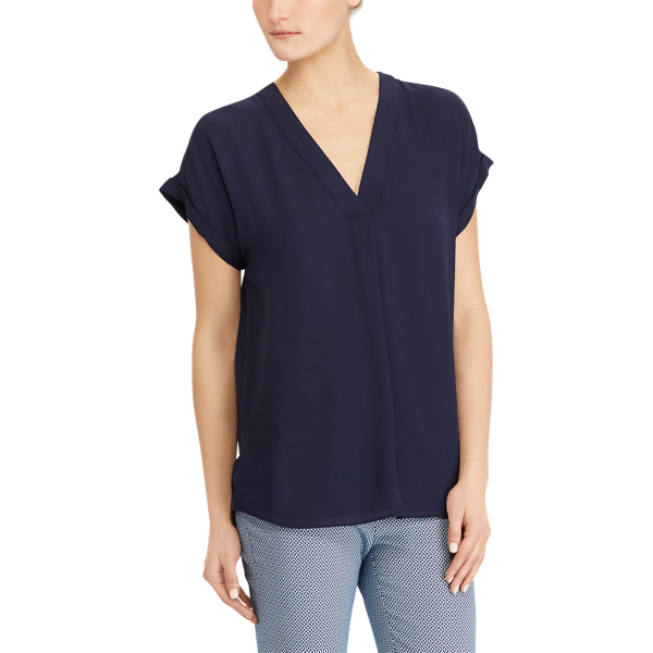 Navy Georgette V-Neck Top Lauren 3