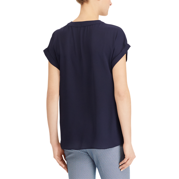 Navy Georgette V-Neck Top Lauren 4