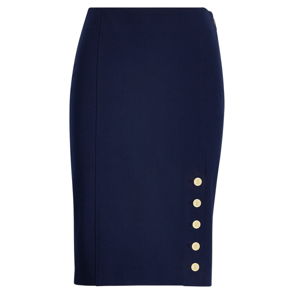 Button-Trim Twill Pencil Skirt Lauren 1