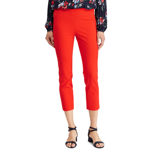 Tomato Red Stretch Twill Skinny Crop Pant Lauren 3