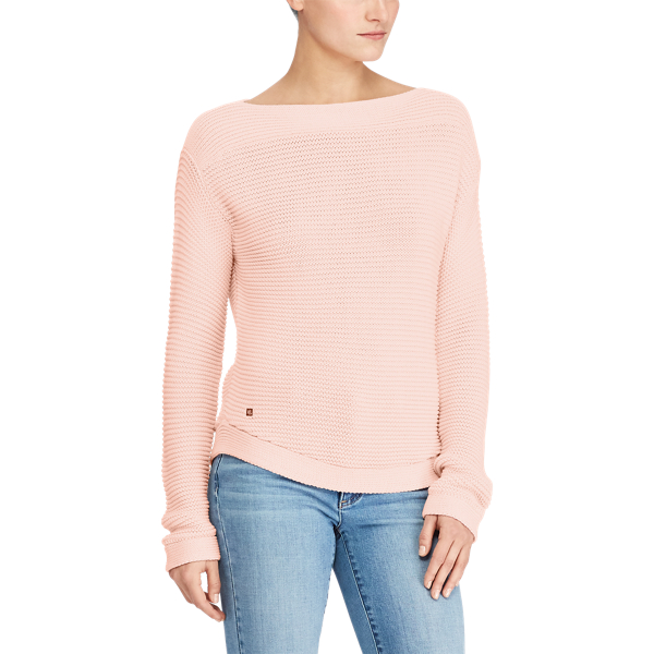 Pull encolure bateau coton c&ocirc;tel&eacute; Lauren en Ros&eacute; anglais 3
