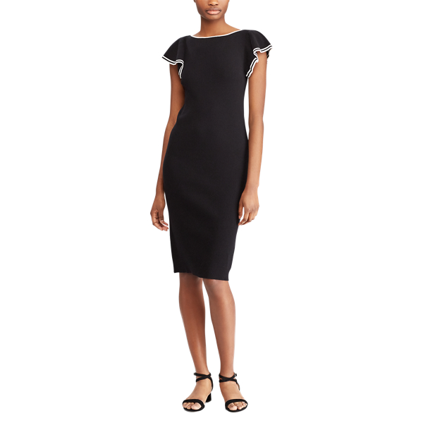 Black/Cream Flutter-Sleeve Dress Lauren 2