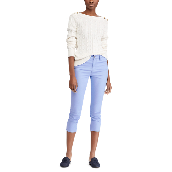 Mascarpone Cream Button-Shoulder Cable Sweater Lauren 2