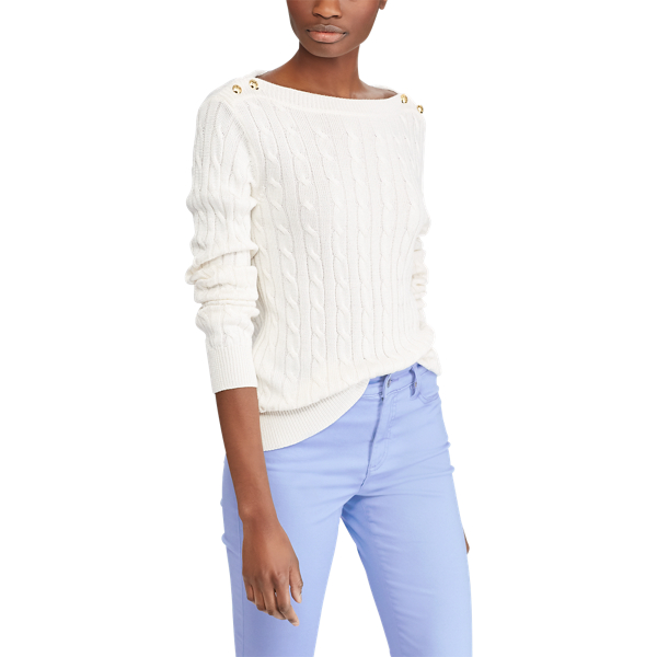 Button Shoulder Cable Sweater for Women Ralph Lauren IE