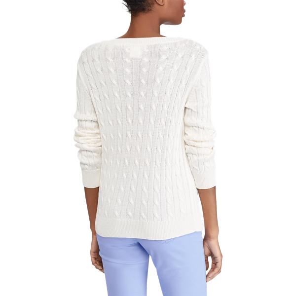 Mascarpone Cream Button-Shoulder Cable Sweater Lauren 4