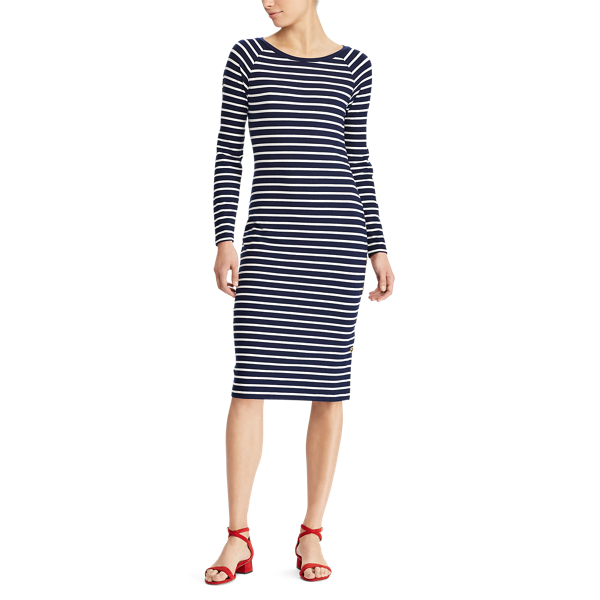 Navy/Mascarpone Cream Striped Jersey T-Shirt Dress Lauren 2