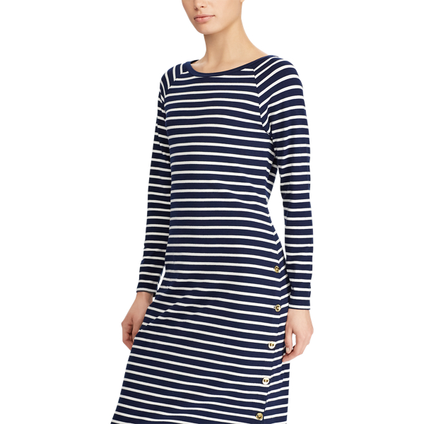 Navy/Mascarpone Cream Striped Jersey T-Shirt Dress Lauren 3