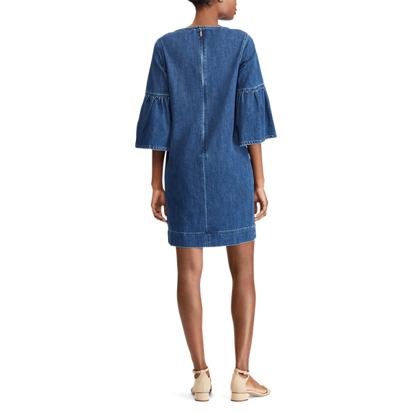 Denim Bell-Sleeve Shift Dress Lauren em Horizon Blue Wash 3