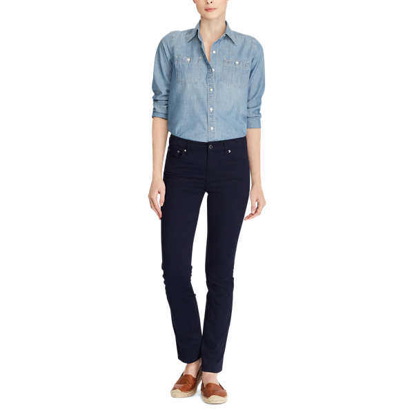 Navy Premier Straight Sateen Jean Lauren 3