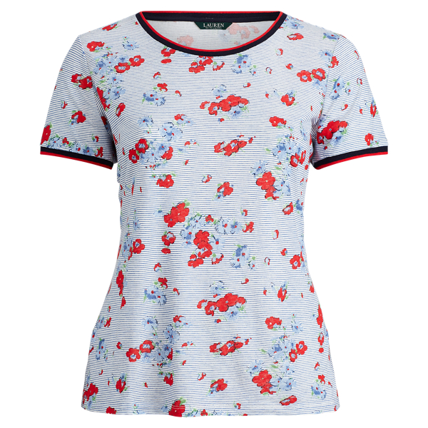Floral Linen-Blend T-Shirt Lauren Woman 1