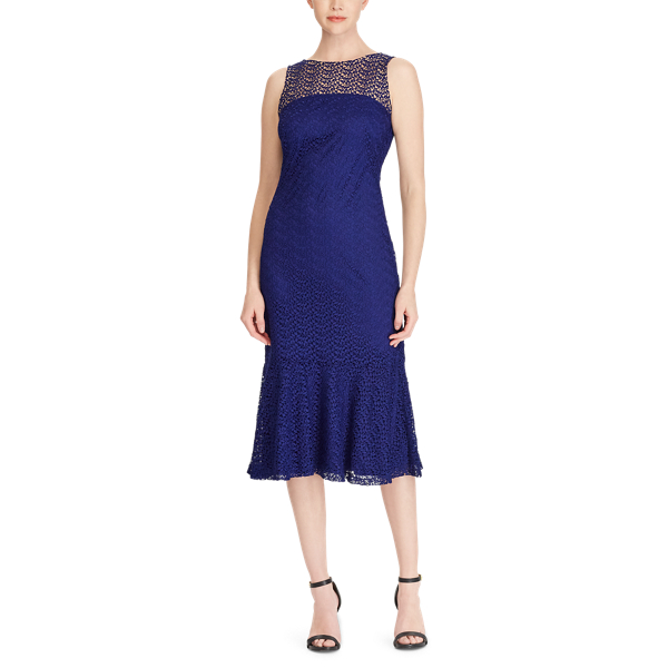 Robe mi-longue en dentelle Lauren en Bleu Cannes/Bl&eacute; 3