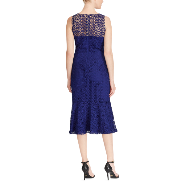Robe mi-longue en dentelle Lauren en Bleu Cannes/Bl&eacute; 4