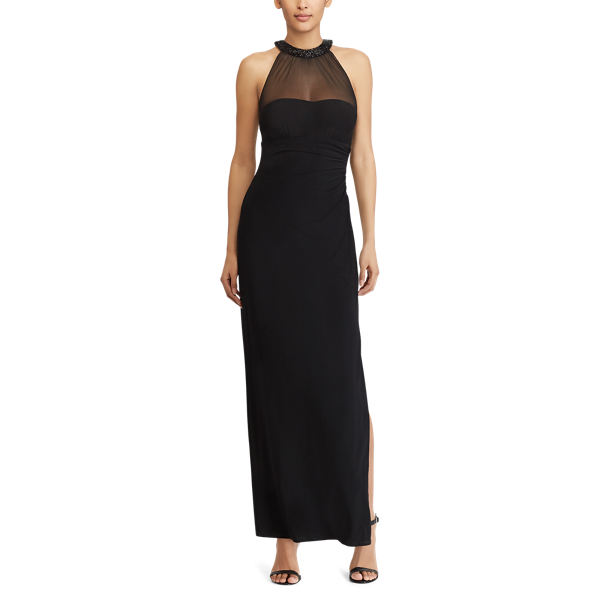 Robe jersey stretch &agrave; empi&egrave;cement Lauren en Noir/Noir 3