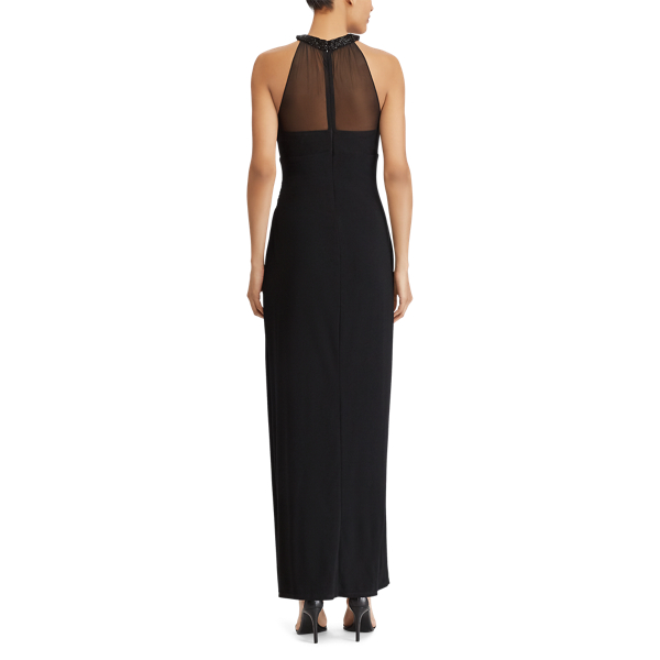 Robe jersey stretch &agrave; empi&egrave;cement Lauren en Noir/Noir 4