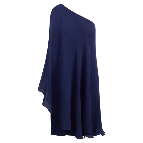 Robe asym&eacute;trique en georgette Lauren en 1