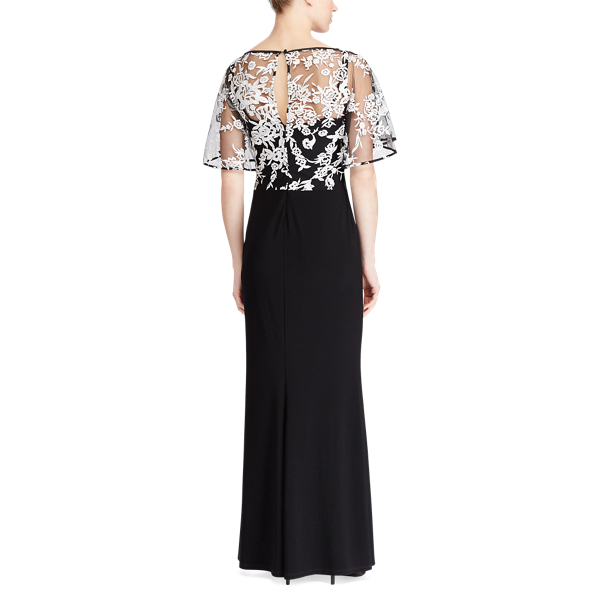 Jersey-Abendkleid mit Blumenauflage Lauren in Schwarz/Schwarz/Wei&szlig; 3