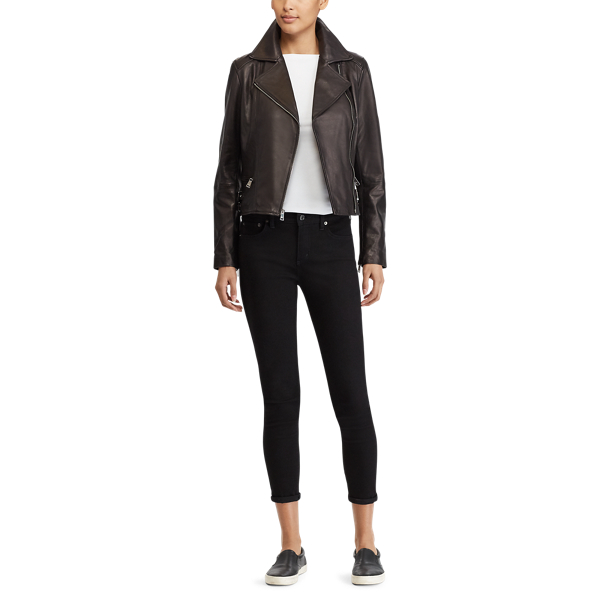 Black Lambskin Leather Moto Jacket Lauren 3