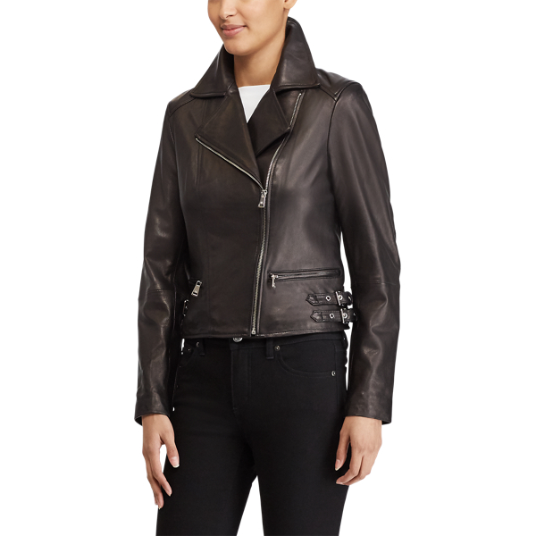 Black Lambskin Leather Moto Jacket Lauren 4