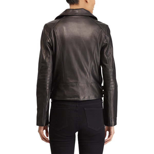 Black Lambskin Leather Moto Jacket Lauren 5