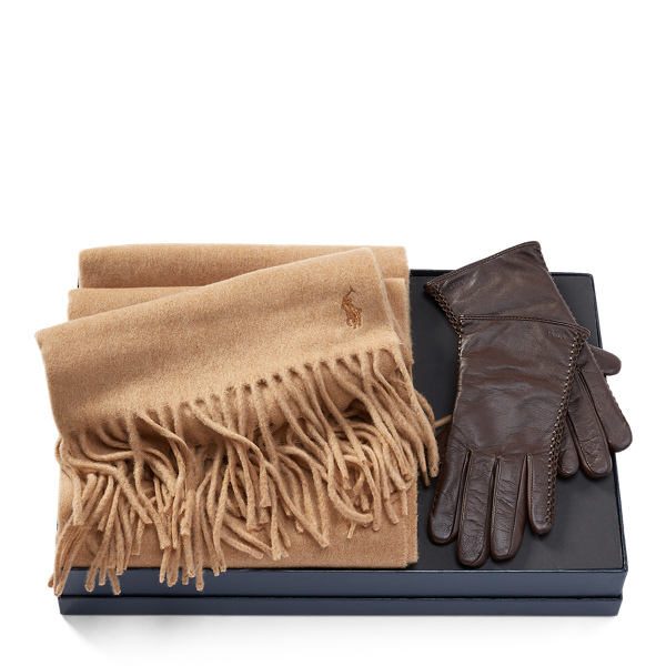 Camel/Brown Glove & Muffler Gift Set Polo Ralph Lauren 1