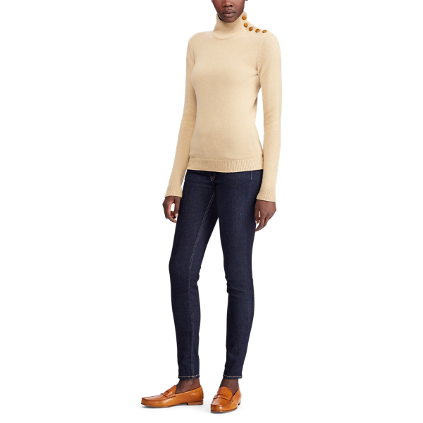Lux Tan Buttoned Cashmere Turtleneck Ralph Lauren Collection 2