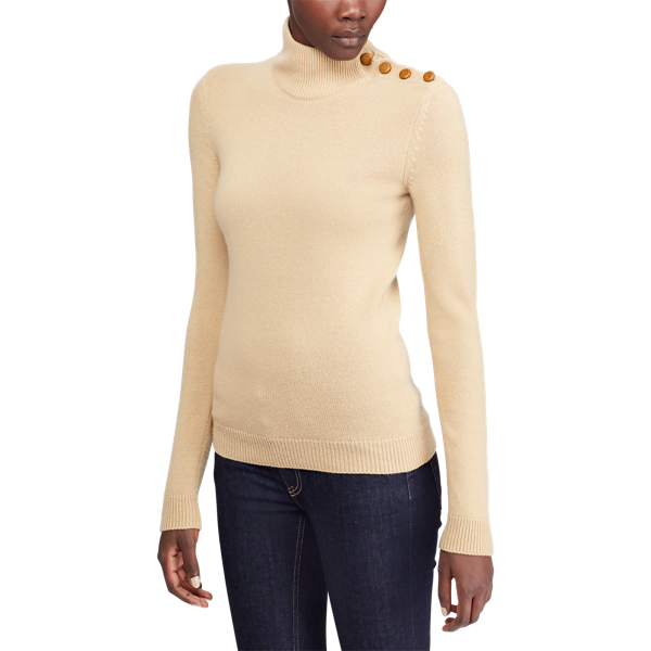 Lux Tan Buttoned Cashmere Turtleneck Ralph Lauren Collection 3