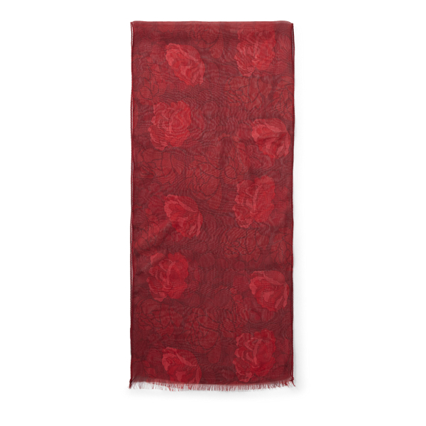 Red Floral Silk Satin Scarf Lauren 2