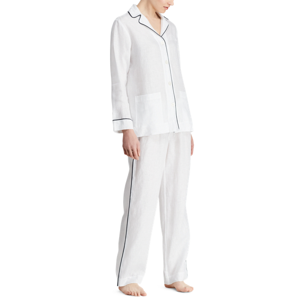 Solid White Linen Pajama Set Lauren 2