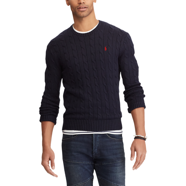 Hunter Navy Cable-Knit Cotton Sweater Polo Ralph Lauren 4