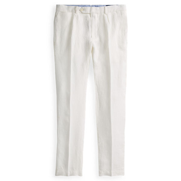 Deckwash White Slim Fit Pleated Linen Trouser Polo Ralph Lauren 1