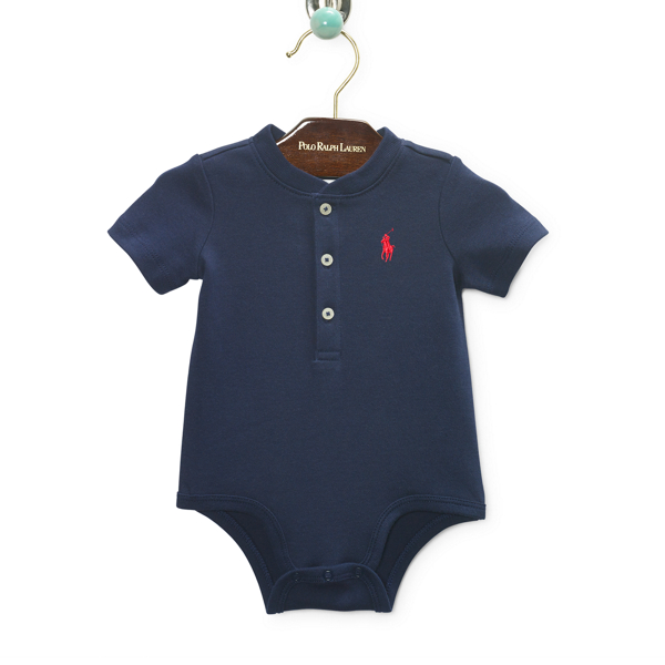 French Navy Cotton Henley Bodysuit Baby Boy 1
