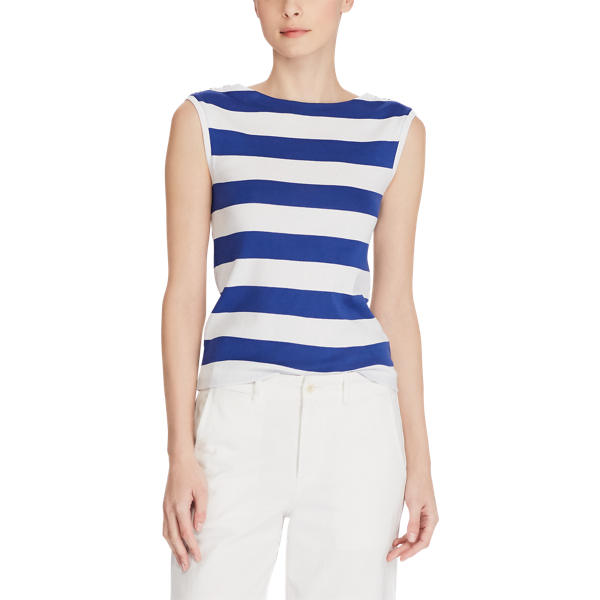 Graphic Royal/White Button-Shoulder Striped Top Polo Ralph Lauren 4