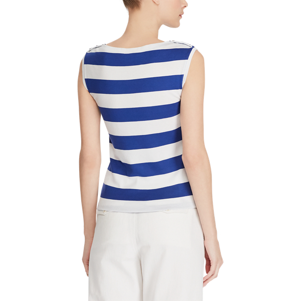 Graphic Royal/White Button-Shoulder Striped Top Polo Ralph Lauren 5