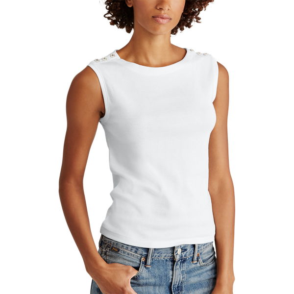 Maglia con bottoni sulla spalla Polo Ralph Lauren in Bianco 4