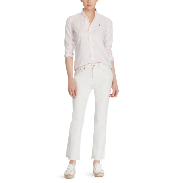 Slim Fit Cotton Oxford Shirt Polo Ralph Lauren em Deco Pink/White 3