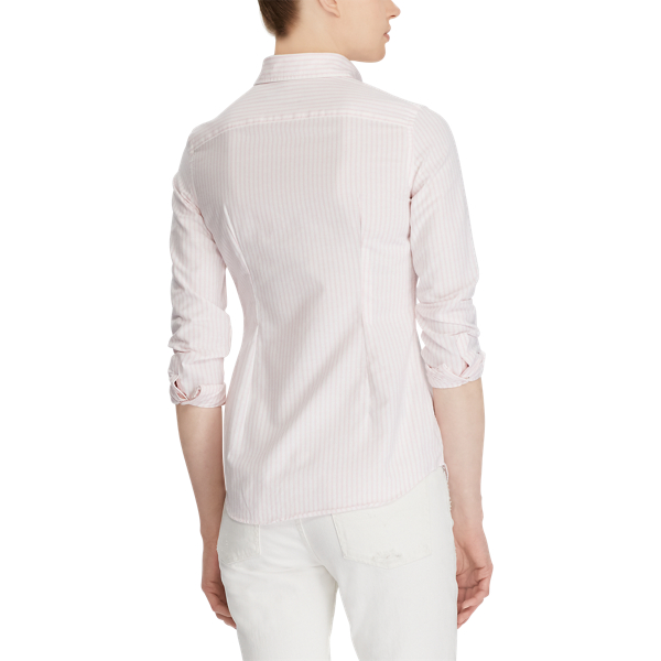 Slim Fit Cotton Oxford Shirt Polo Ralph Lauren em Deco Pink/White 5
