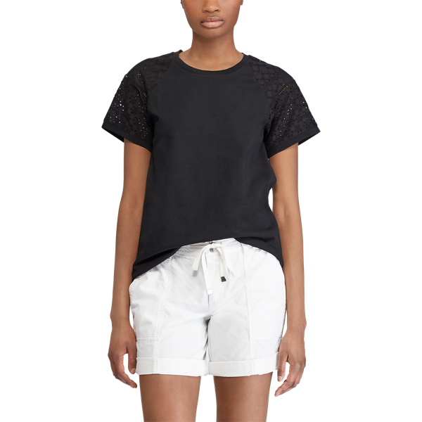 Polo Black Eyelet-Sleeve Cotton Top Lauren 3