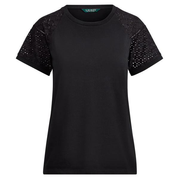 Polo Black Eyelet-Sleeve Cotton Top Lauren 1