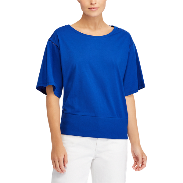 Mosaic Blue Crochet-Trim Cotton Top Lauren 3