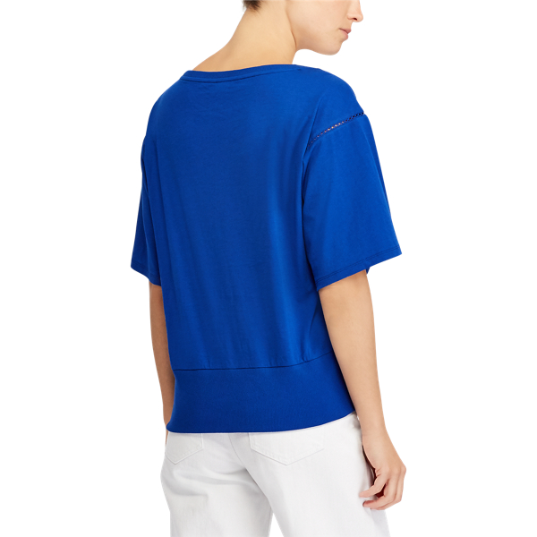 Mosaic Blue Crochet-Trim Cotton Top Lauren 4