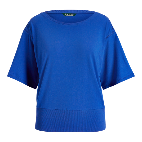 Mosaic Blue Crochet-Trim Cotton Top Lauren 1