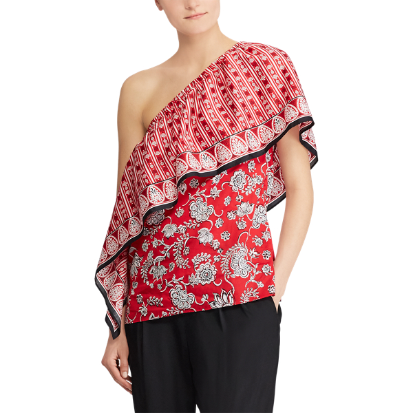 Red Multi Overlay One-Shoulder Top Lauren 3