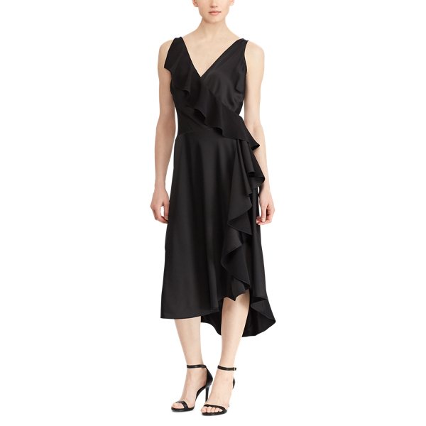 Black Ruffled Crepe Sleeveless Dress Lauren 3