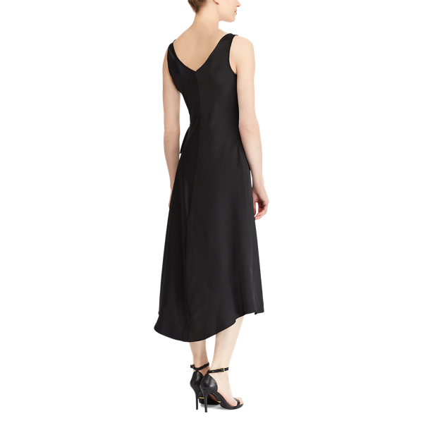 Black Ruffled Crepe Sleeveless Dress Lauren 4