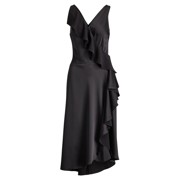 Black Ruffled Crepe Sleeveless Dress Lauren 1
