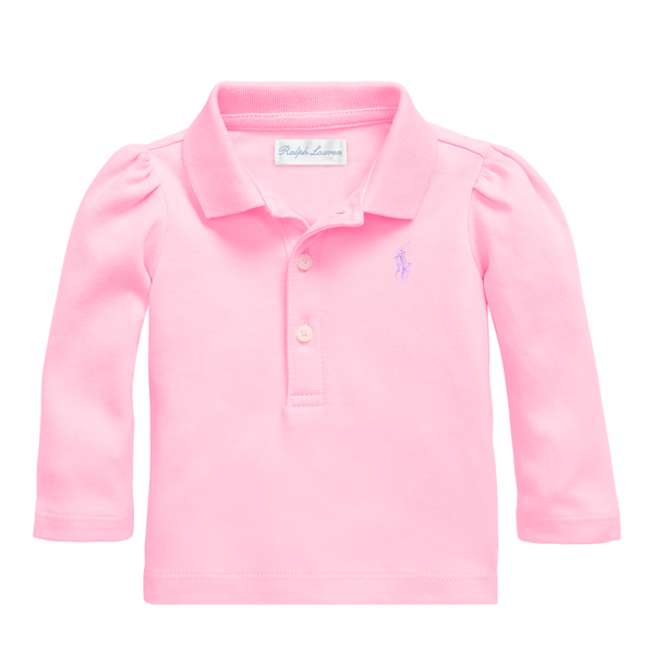 Carmel Pink Cotton Long-Sleeve Polo Shirt Baby Girl 1